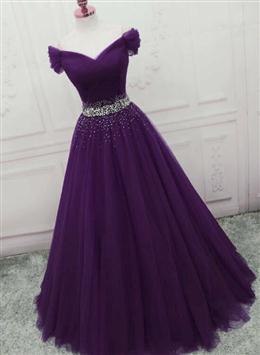 Picture of Dark Purple Tulle Long Formal Dress, Pretty Junior Formal Dresses